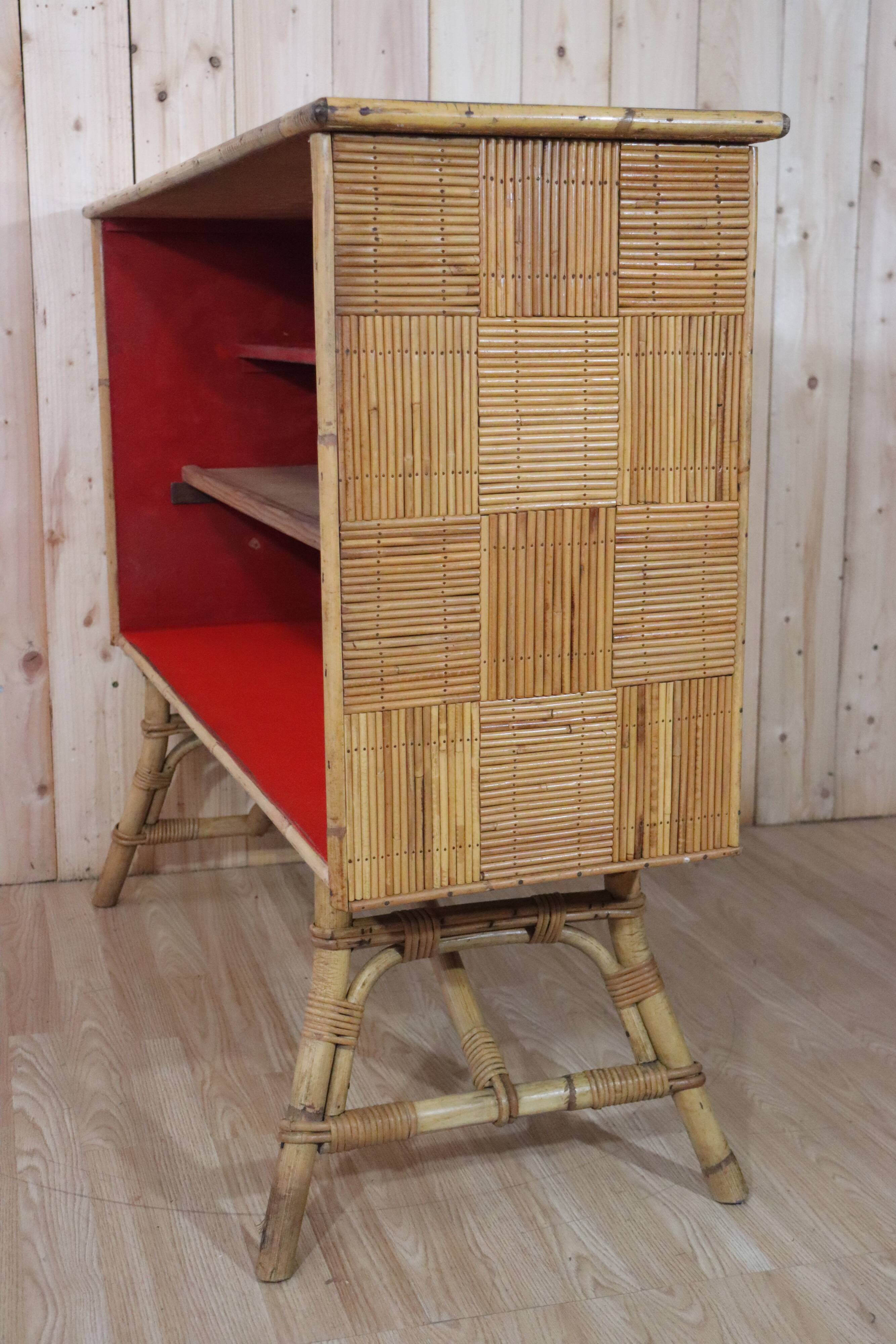 Rattan & ceramic bar attributed to Audoux Minet