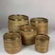 Set of 5 rattan pencil reed and brass plant holder baskets, Italy 1970s