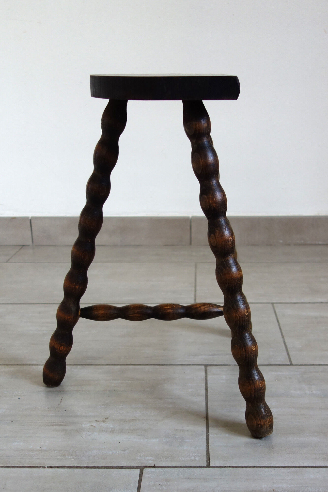 Wooden tripod stool half moon turned 60s