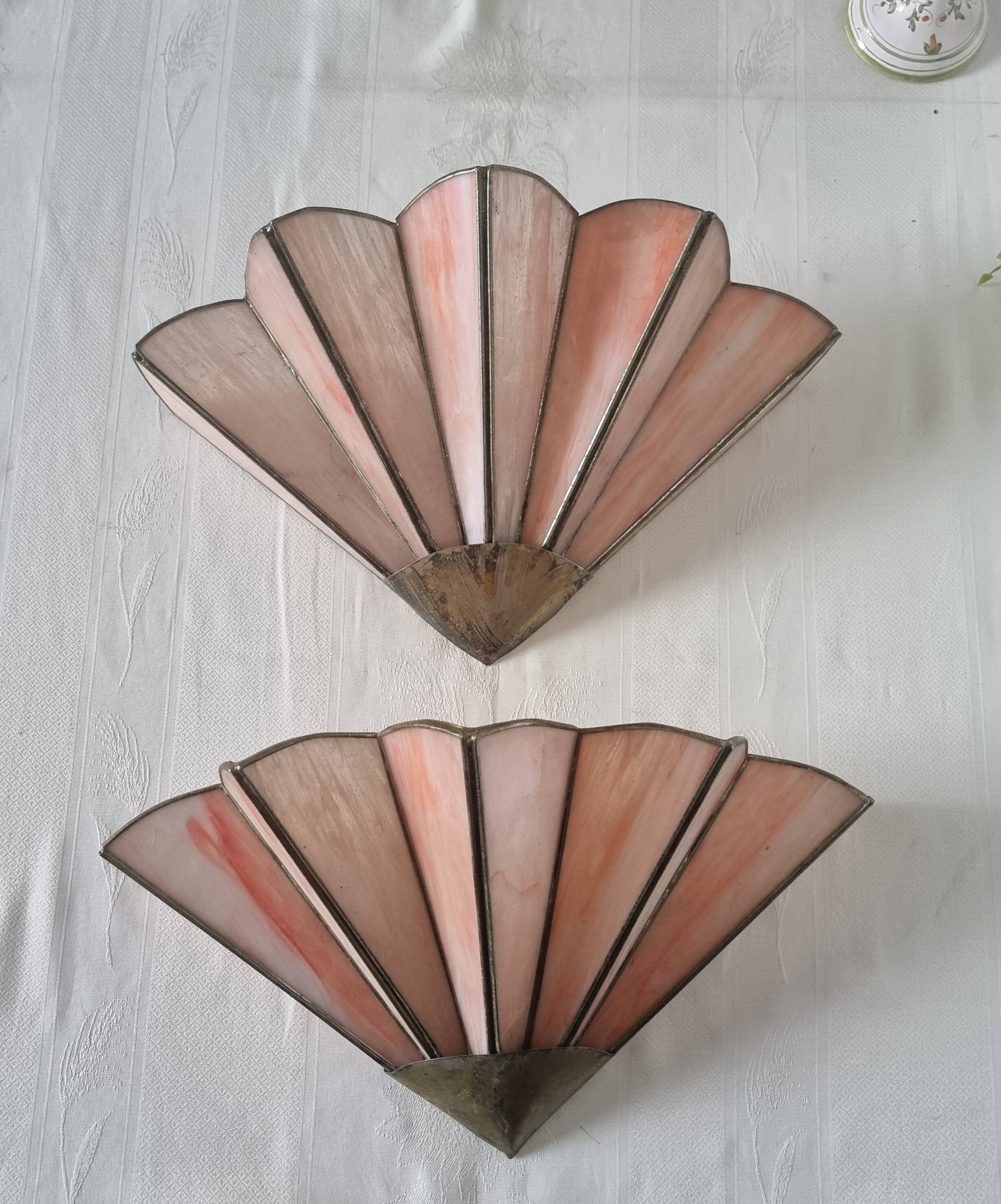 Art Deco style wall lights in brass and real glass paste