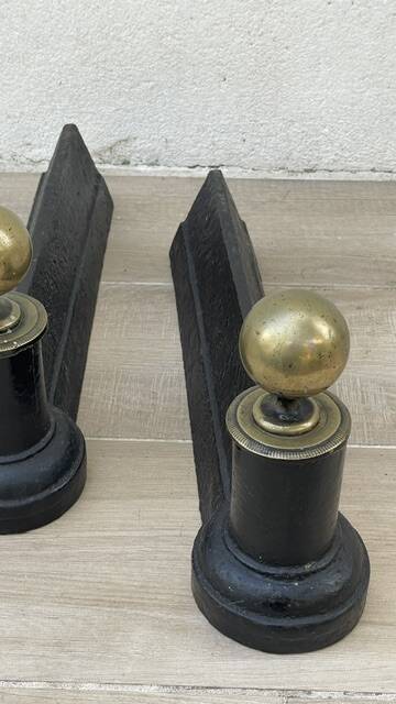 Chenets neoclassical cast iron and brass