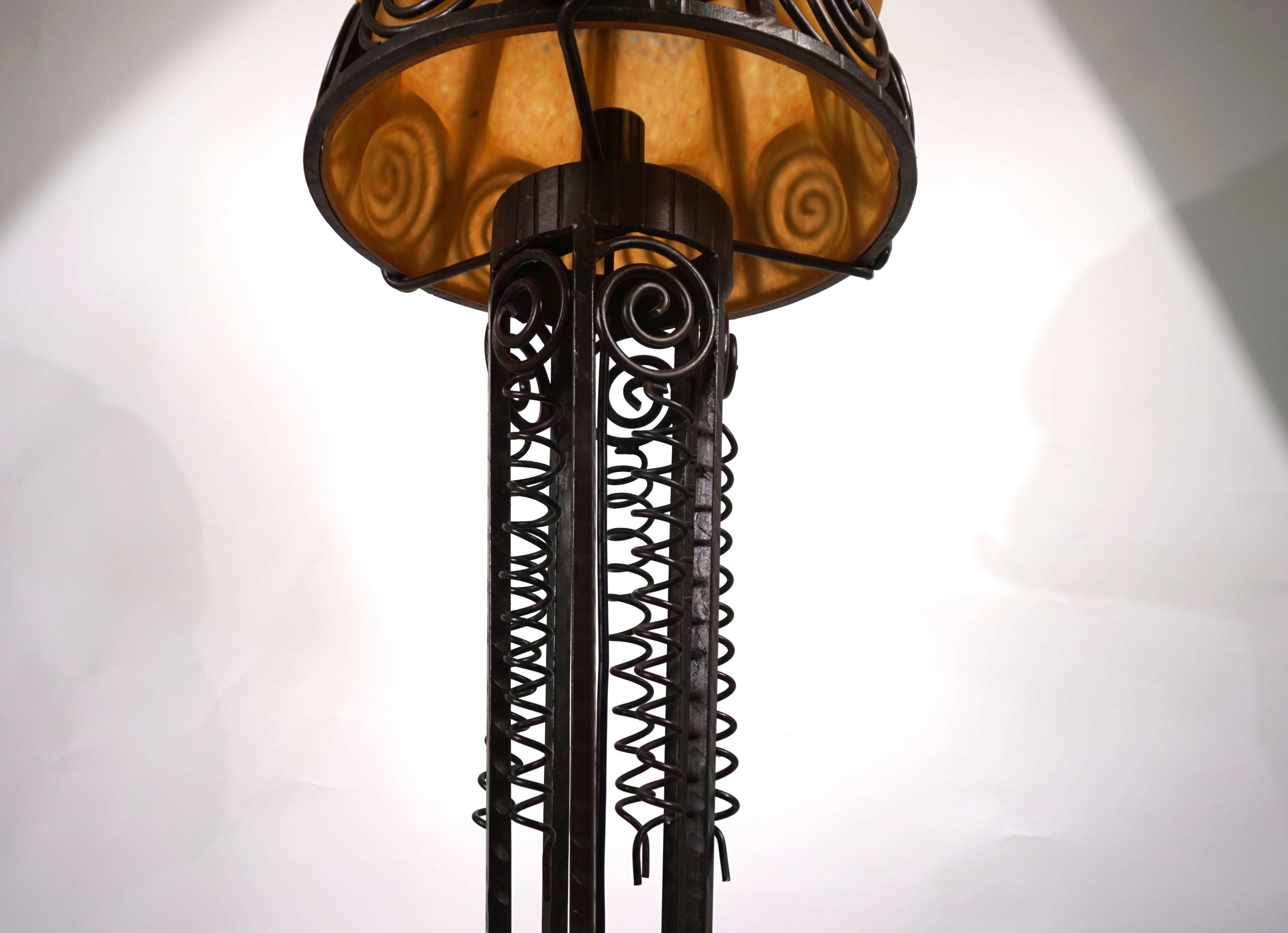 Charles Schneider Art Nouveau wrought iron floor lamp, 1920
