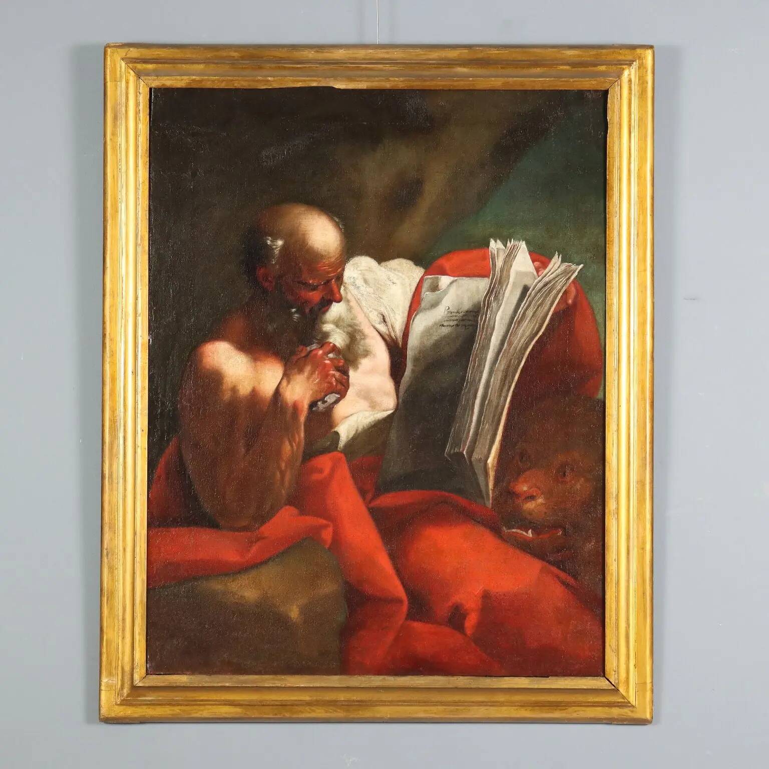 Ancient painting of Saint Jerome, oil on canvas, Italy 17th century.