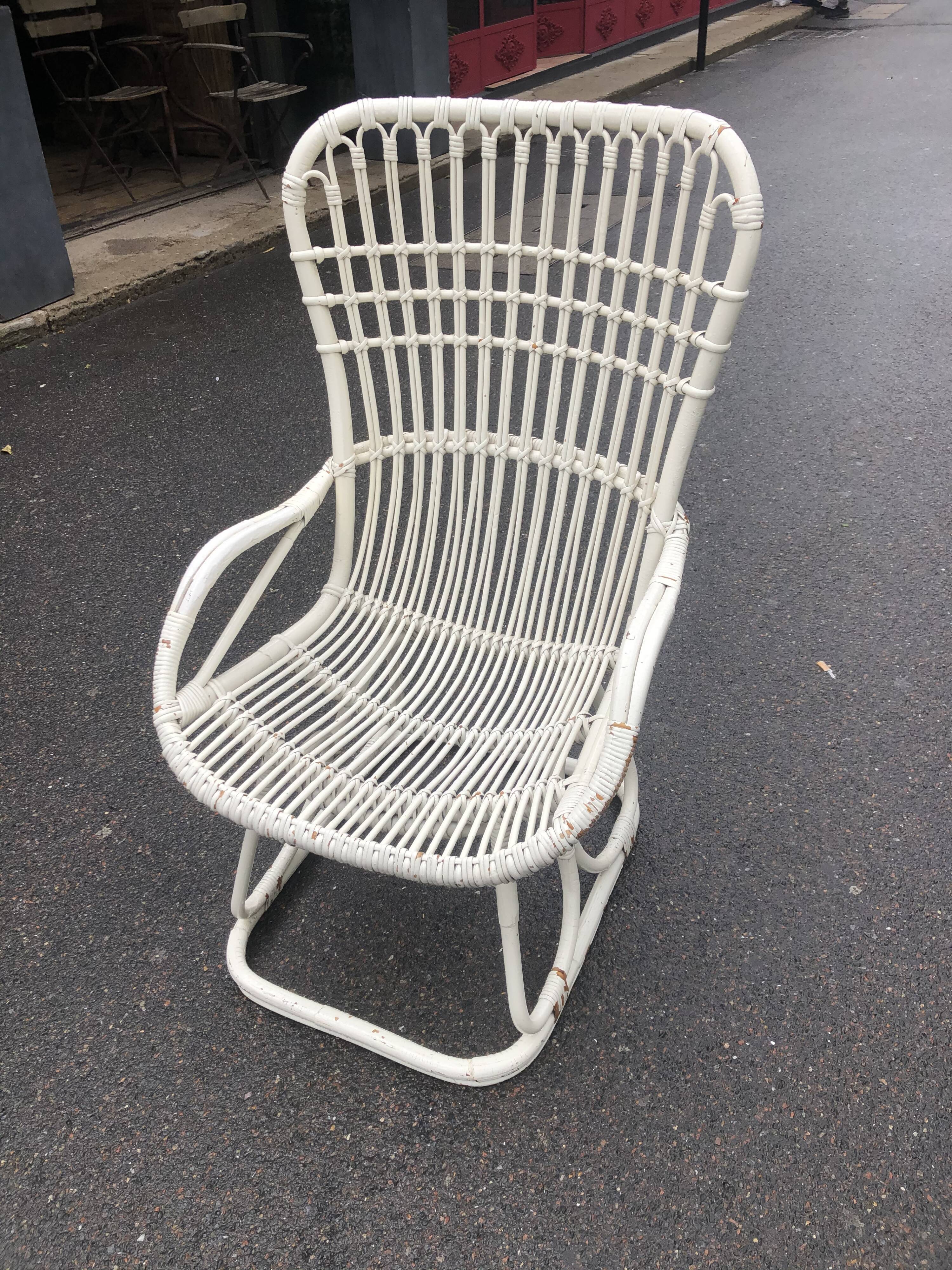 White wicker armchair