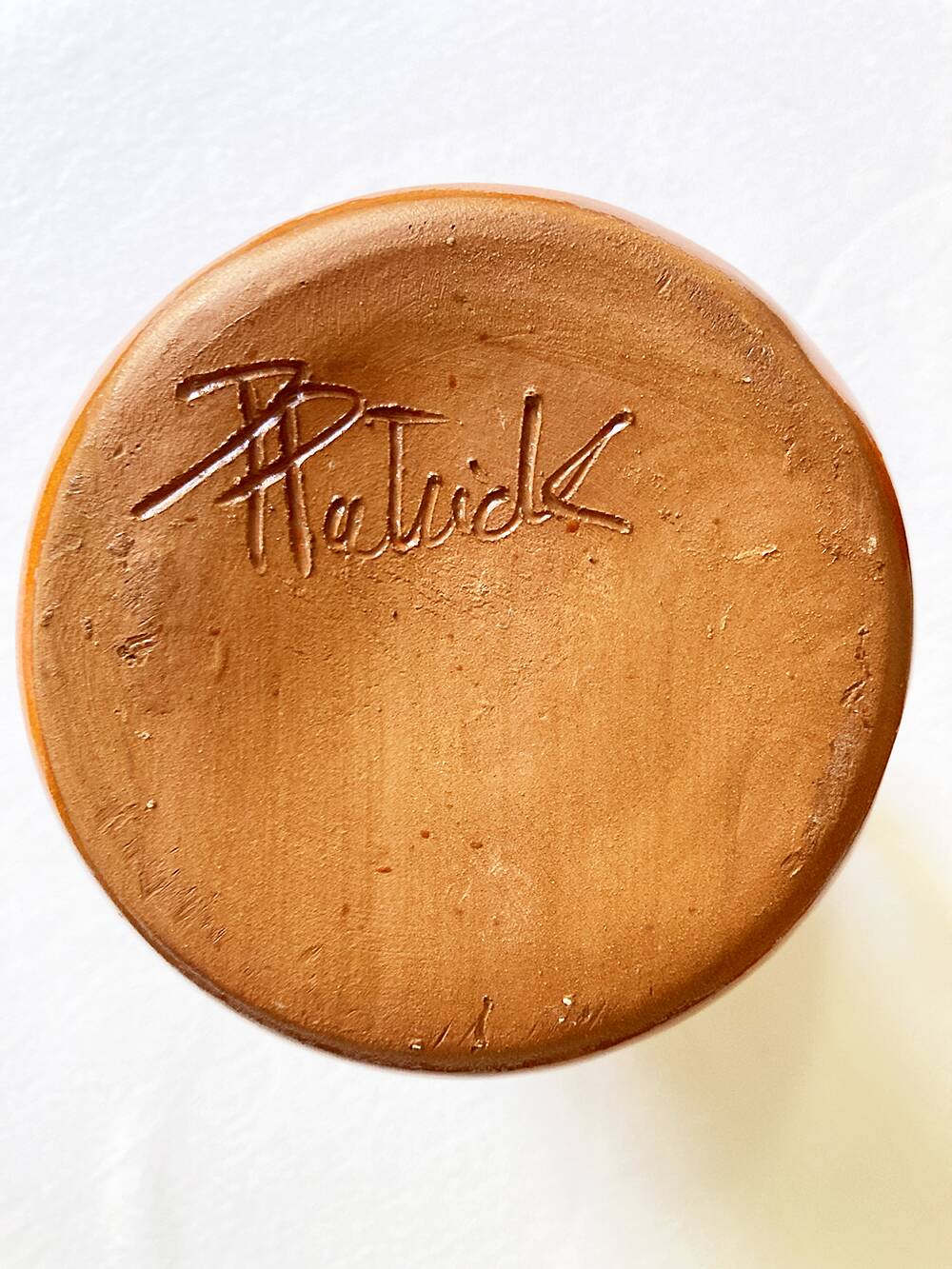 4 large orange enameled ceramic cups, signed