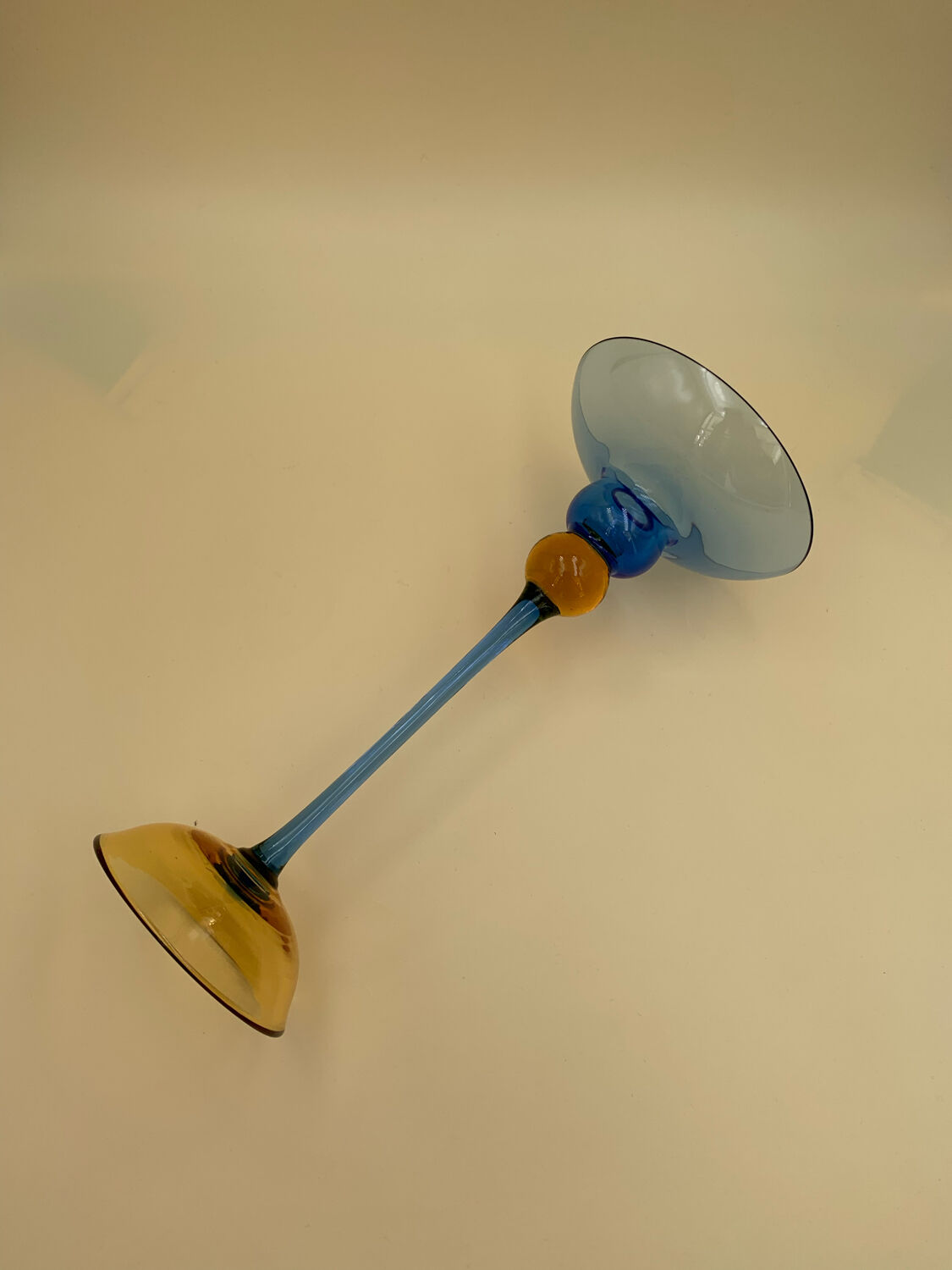 Yellow and blue glass candle holder