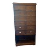 Antique tradesman's cabinet with 12 flap drawers + oak niche - 1930s