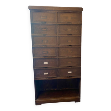 Antique tradesman's cabinet with 12 flap drawers + oak niche - 1930s