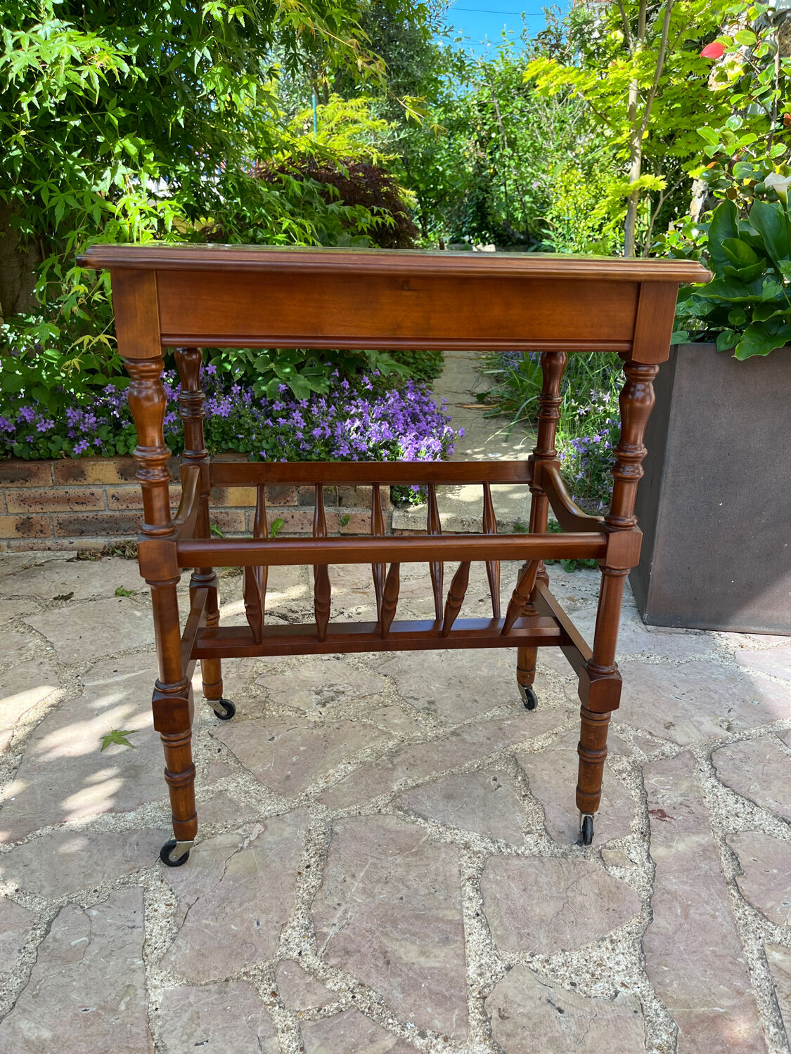 Wooden trolley on wheels