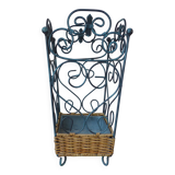 Porte-parapluies français shabby chic en métal et osier tressé – rangement