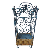 Porte-parapluies français shabby chic en métal et osier tressé – rangement