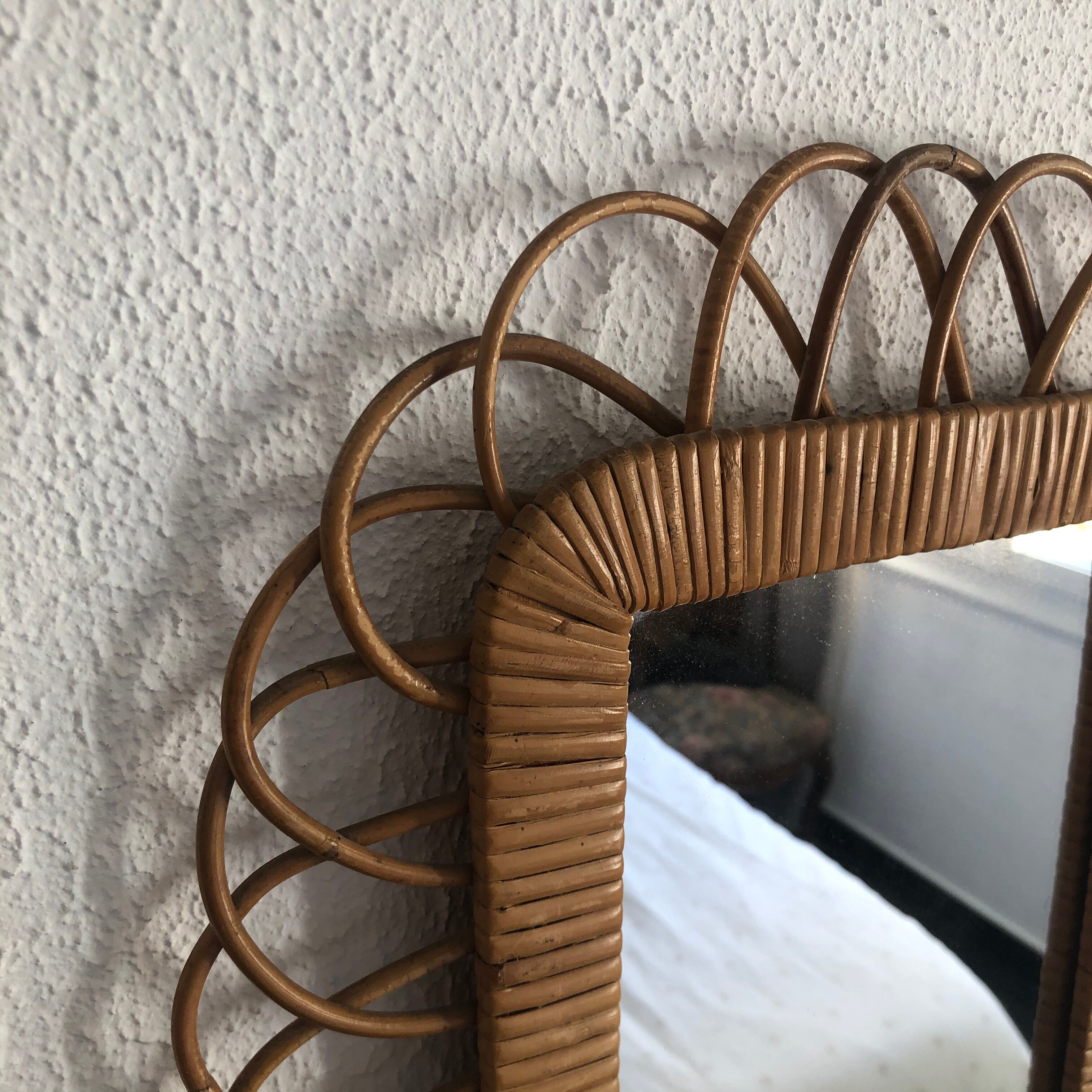 Vintage mirror 1960 sun rattan wicker rectangle - 48 x 38 cm