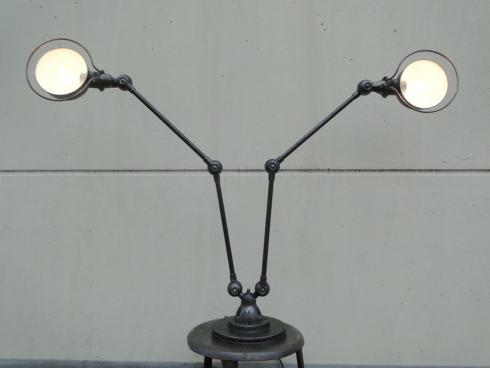 Vintage Jielde Floor Lamp Double Graphite Industrial 4 arms by Jean Louis Domecq France 1960