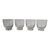 Set of four Art Deco style engraved crystal glasses on spherical feet