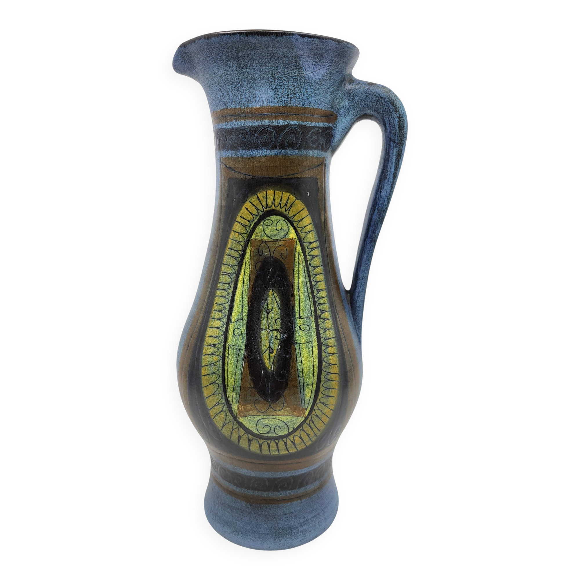 Jean de Lespinasse vase in blue ceramic, Côte d'Azur, France, 1950.