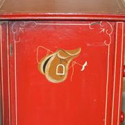 Hand-painted Victorian pine commode featuring a horse and jockey.