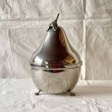 Chromed metal pear - 1 carafe and 6 amber crystal glasses - liquor cellar