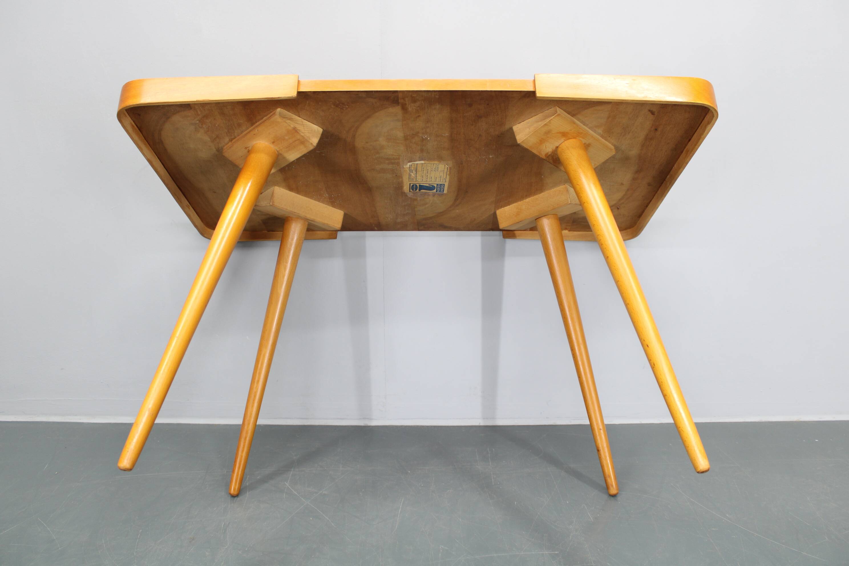 1960s Beech Coffee Table with Glass Top , Czechoslovakia