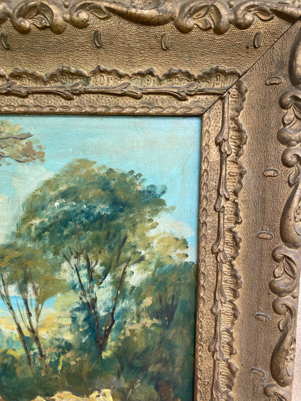 Tableau huile sur toile – Scène pastorale – Style Boucher – XIXe