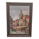 Dutch oil painting by J. Greeve Groothoofd In Dordrecht, early 1900s