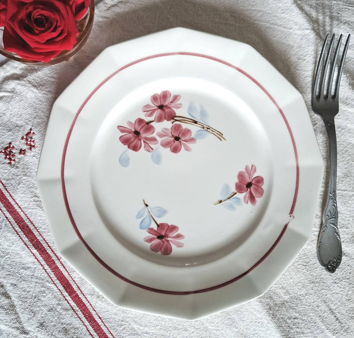 Mismatched antique earthenware dinner plates