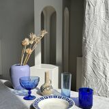 5 blue glass stemmed ice cream bowls