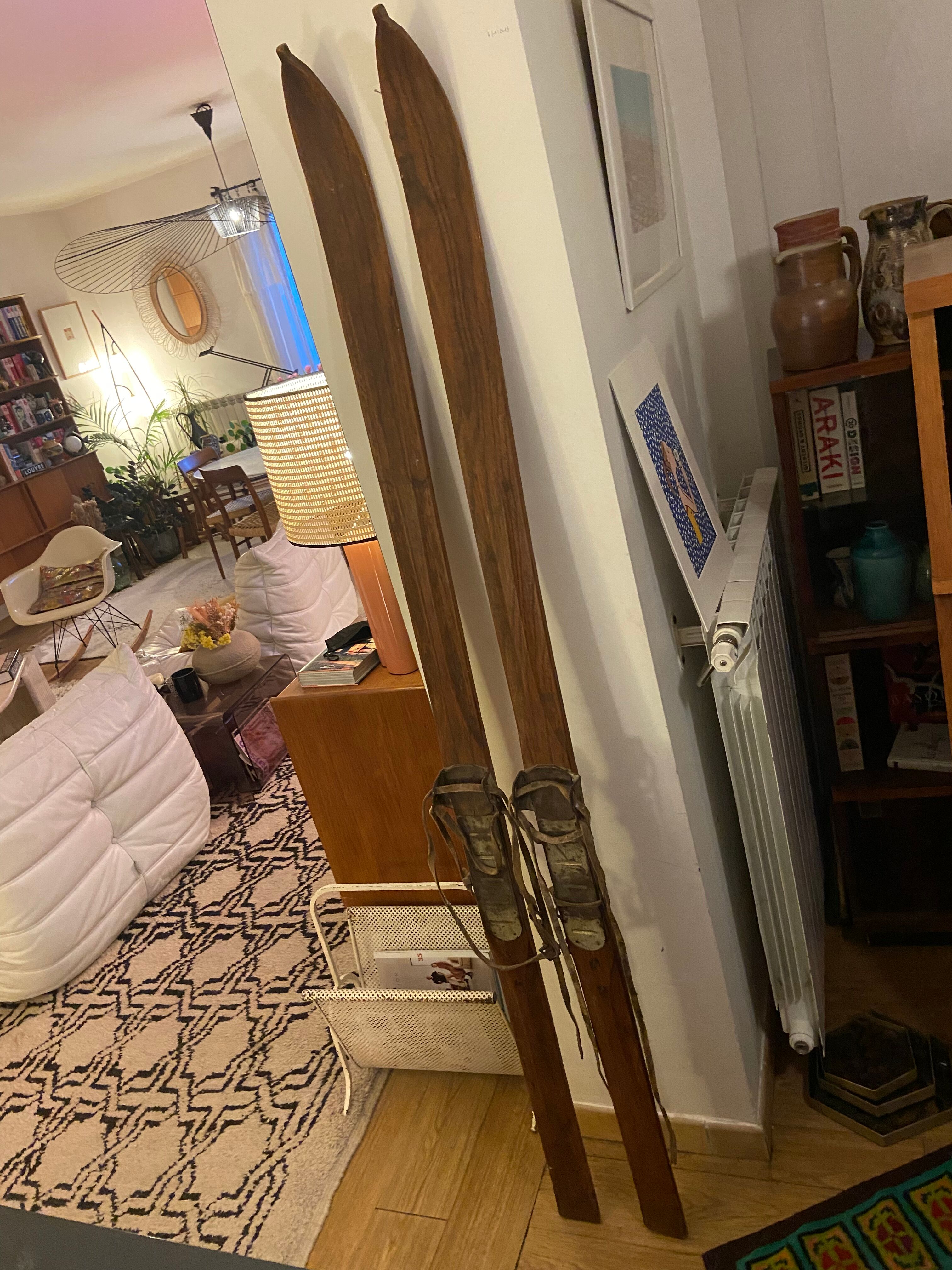 Pair of vintage wooden skis