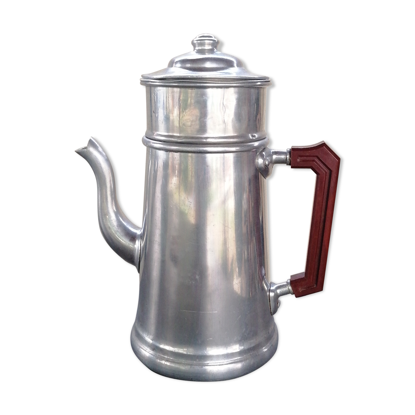 Vintage coffee maker in grey metal and bakelite handle