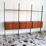 Bookcase in slab wood and black metal, Italy 50s
