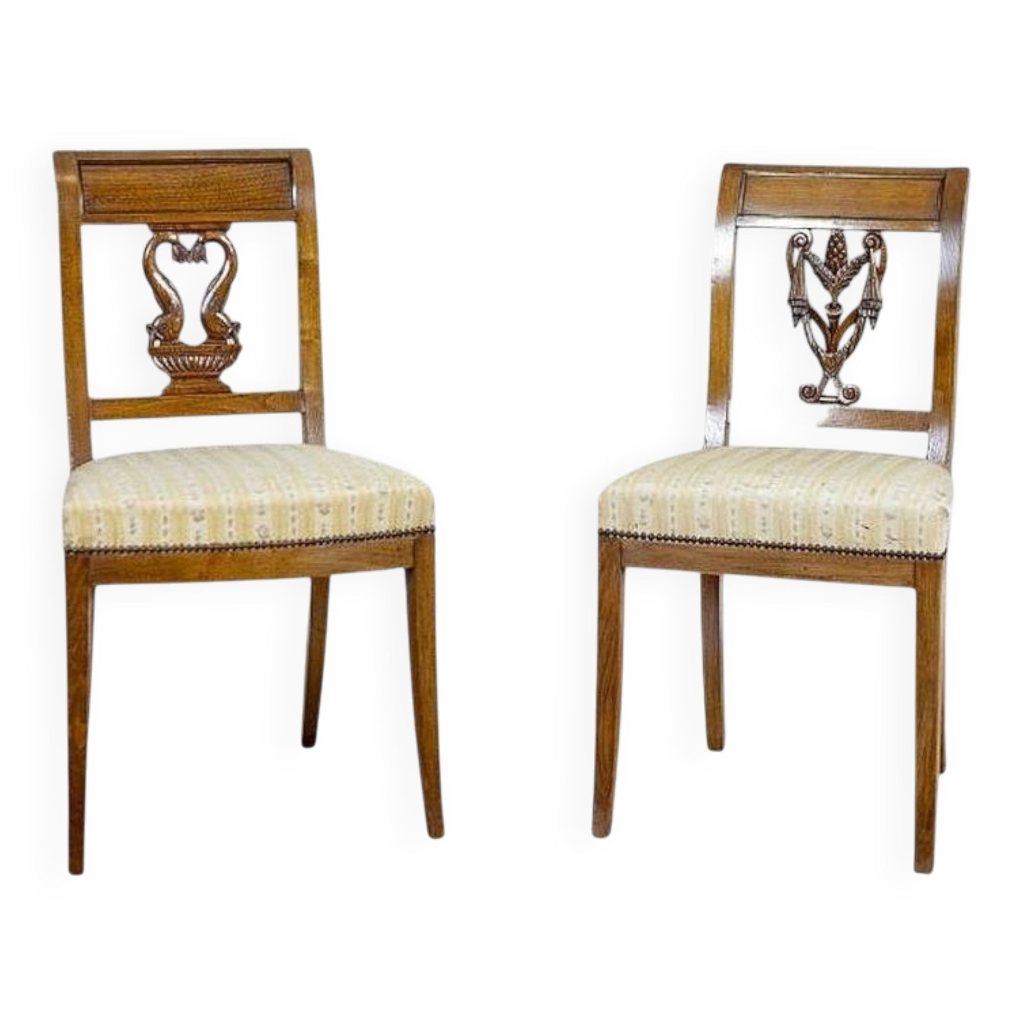 Set of 2 Ash Chairs in White Upholstery, 1950s