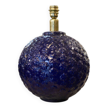 Pied de lampe en céramique émaillée bleue