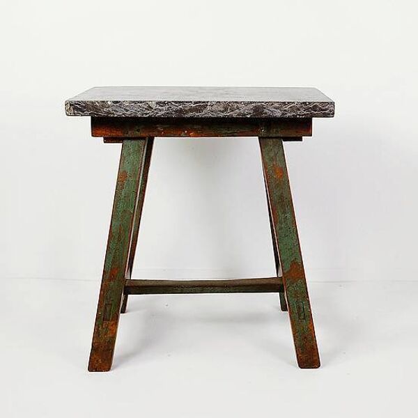 Industrial Console/table bluestone top and green weathered wood