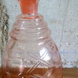 Pink engraved glass carafe