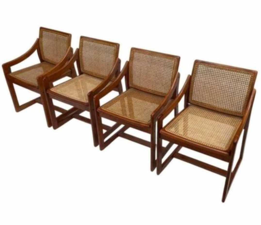 Vintage set of 4 dining chairs webbing beech wood design