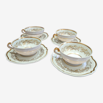 4 tasses & 4 sous tasse porcelaines d'art René Caire  Limoges