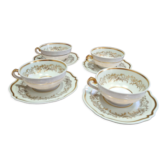 4 tasses & 4 sous tasse porcelaines d'art René Caire  Limoges