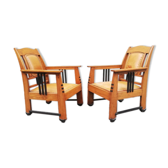 Pair of constructivist armchairs amsterdam school circa 1920
