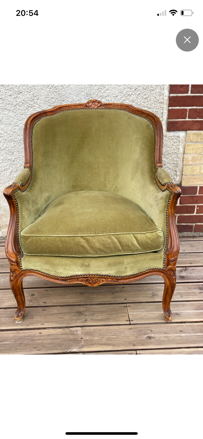 Fauteuil Bergère vert Louis XV
