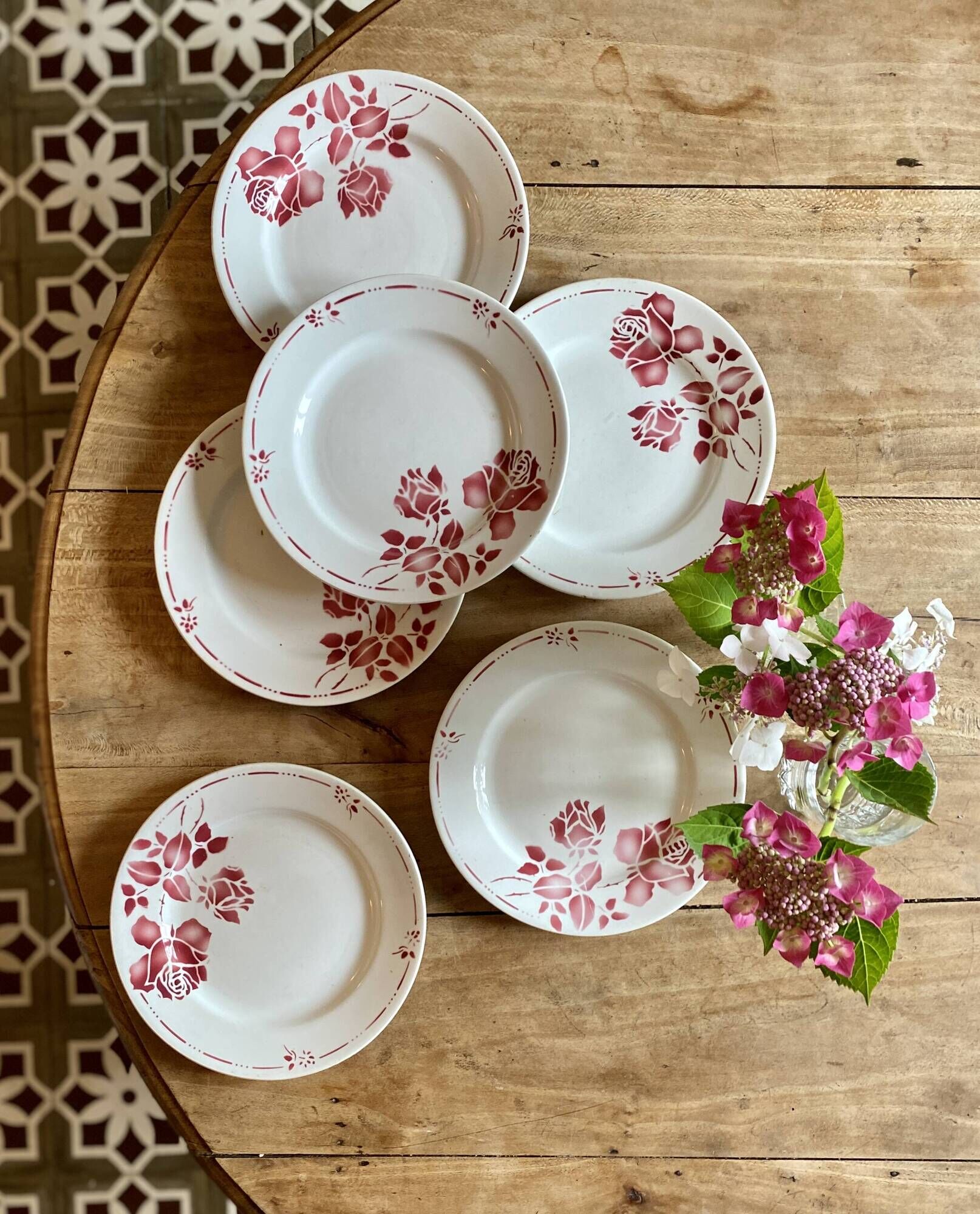 Lot de 6 assiettes plates vintage, modèle Gilbert de Moulin des Loups