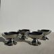 Set of 4 vintage metal ice cream glasses/cups on a stand.