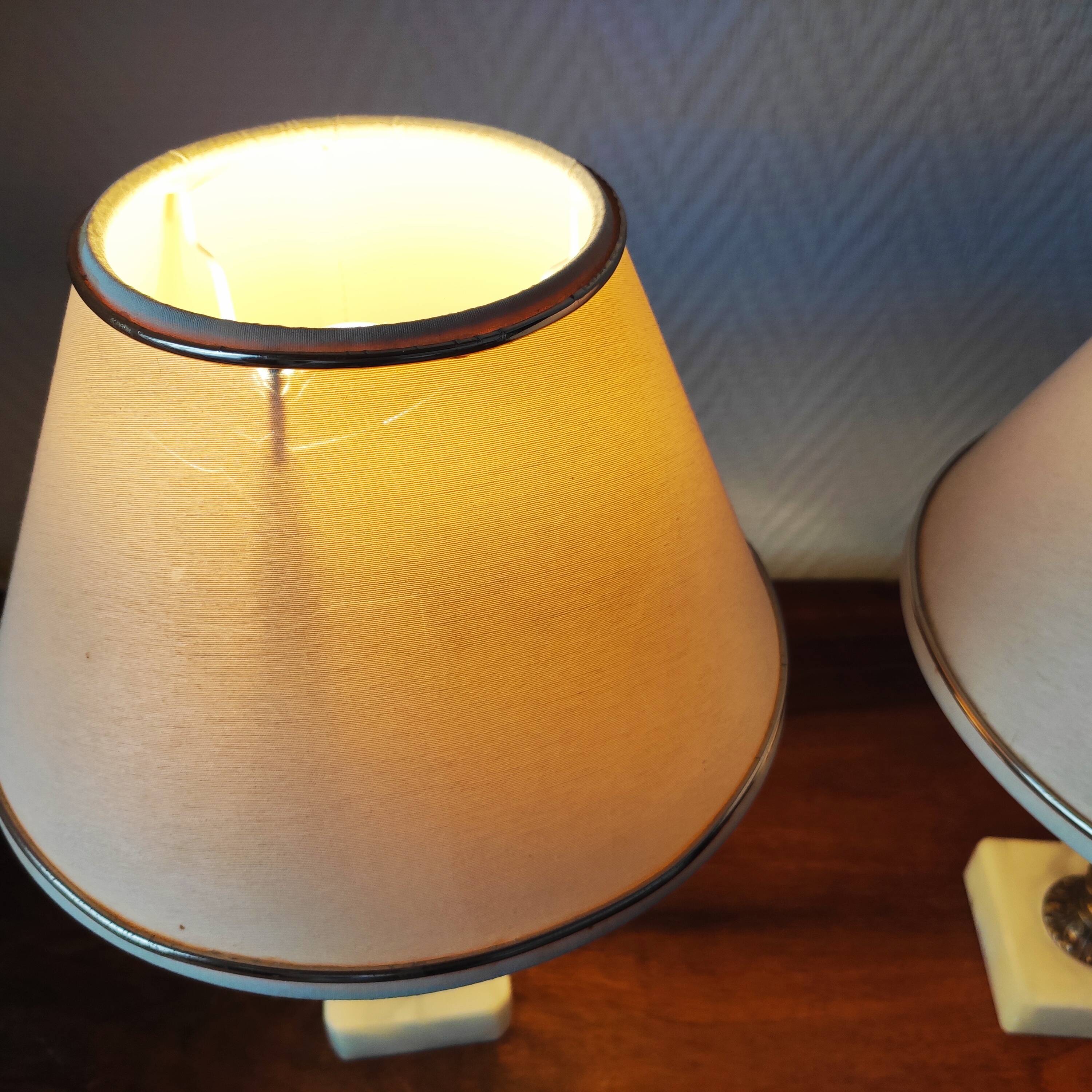 Pair of antique alabaster bedside lamps