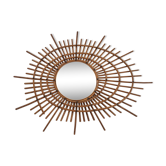 Miroir soleil en rotin de forme originale circa 1960 72cmx60 cm