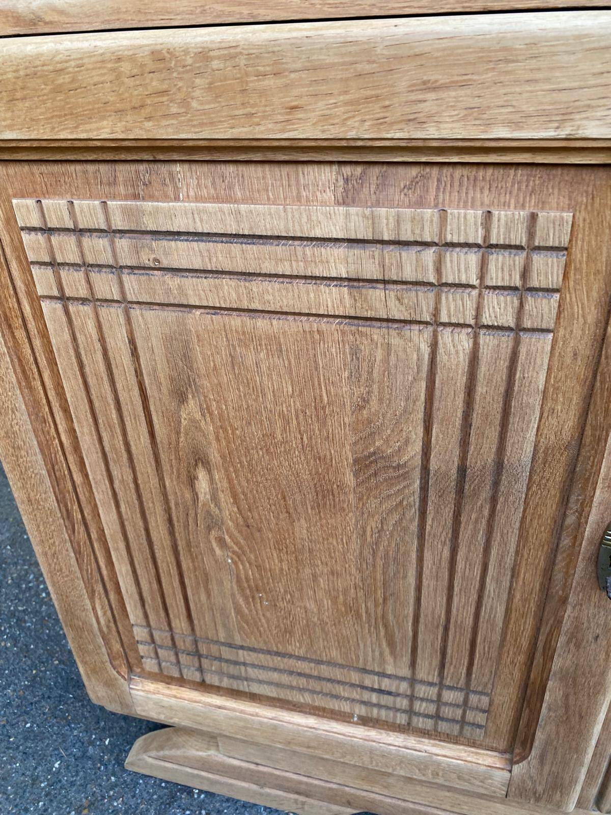 Enfilade Art Deco buffet by Charles Dudouyt, stripped in solid oak, 1930.