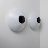 2 Vintage Murano Glass Lamps - White Opaline with Black Inset, Wall/Ceiling, 1980s Memphis Design