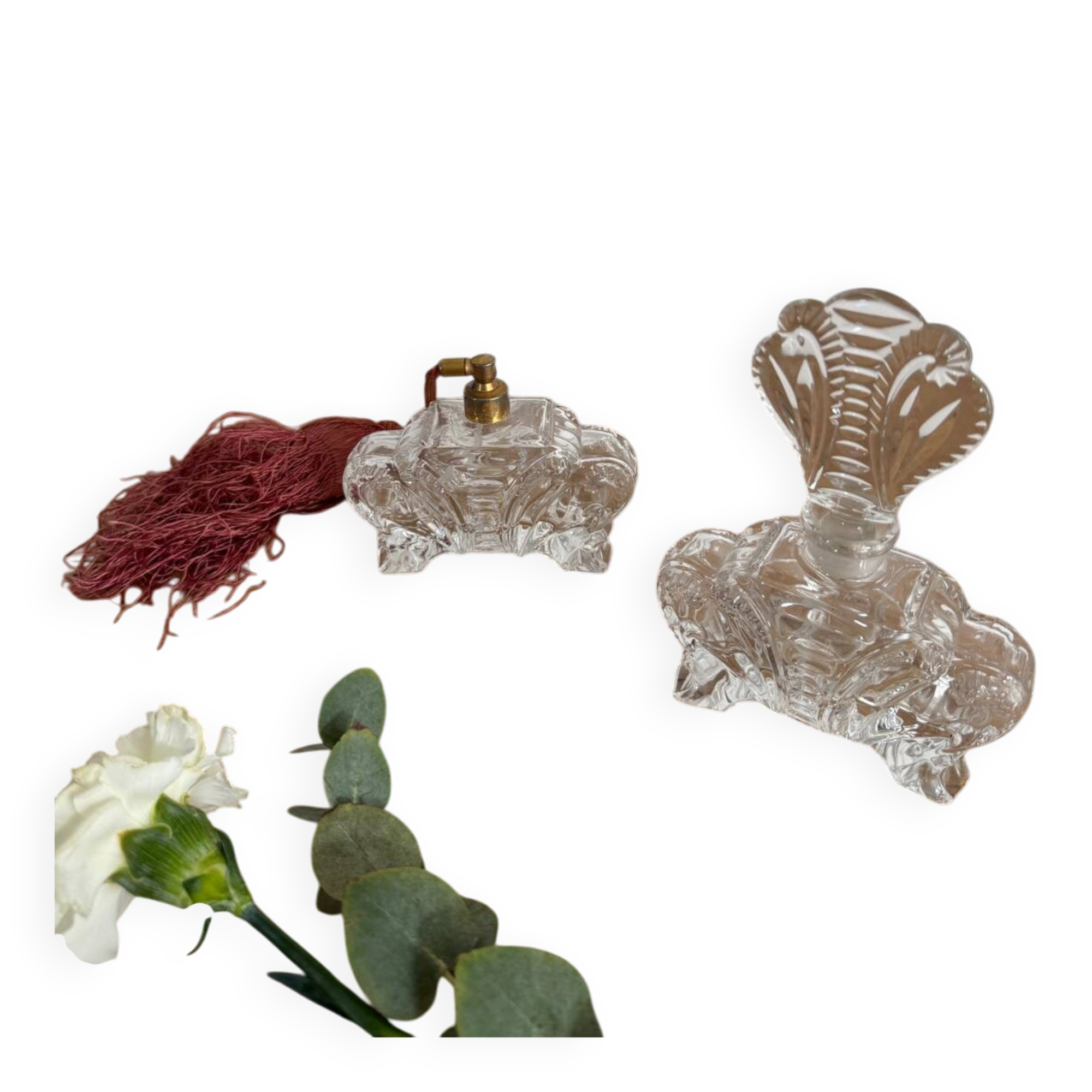 Vintage perfume bottle and spray.