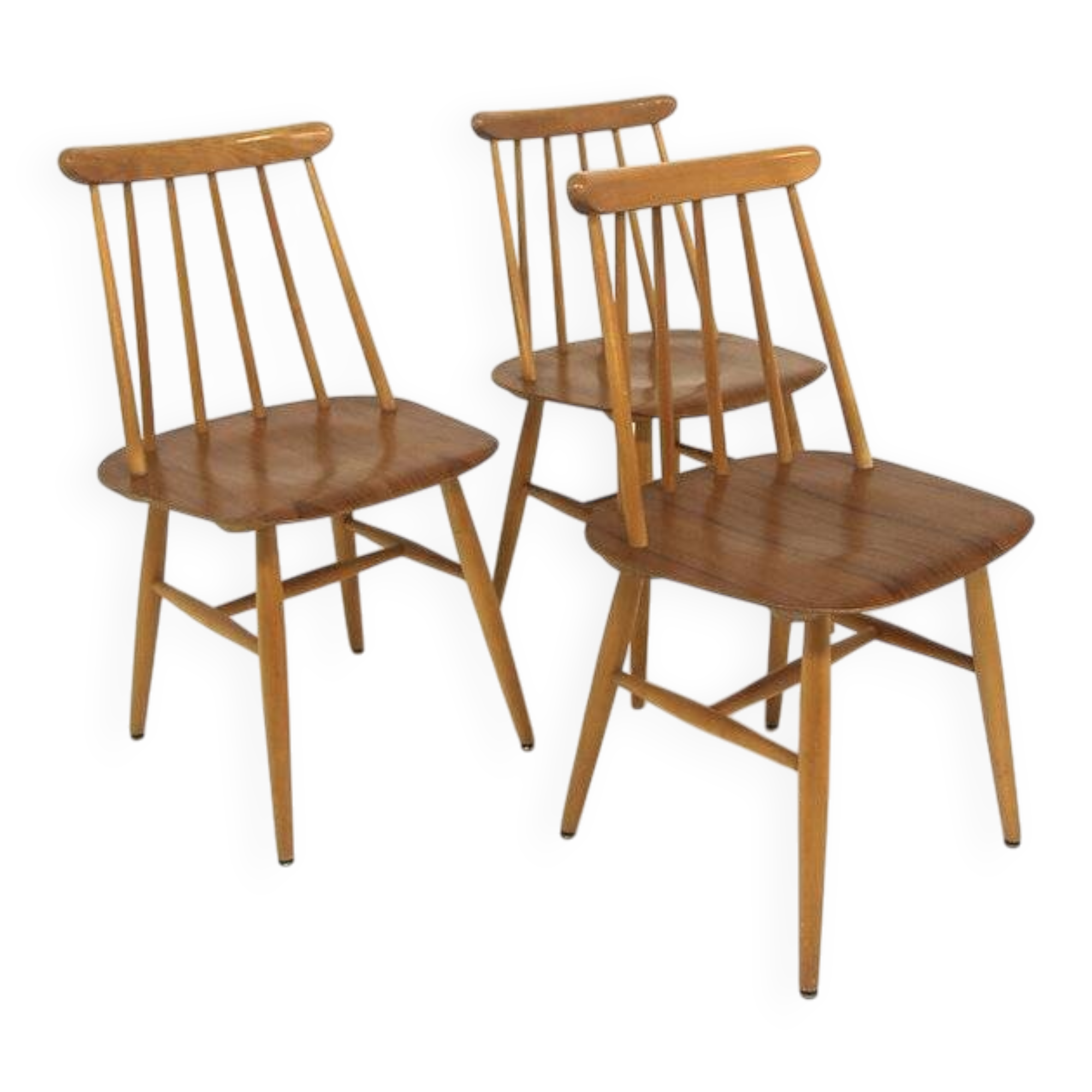 Set of 3 Scandinavian "Fanett" chairs by Ilmari Tapiovaara, Sweden, 1960.