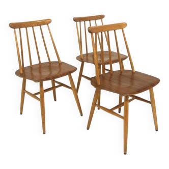 Set of 3 Scandinavian "Fanett" chairs by Ilmari Tapiovaara, Sweden, 1960.