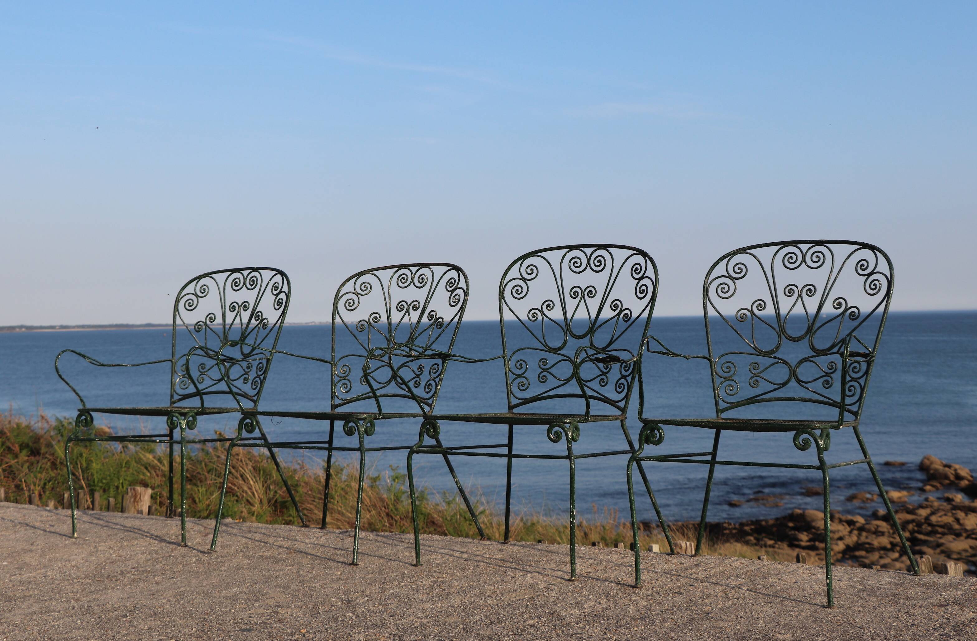 Set of 4 wrought iron garden chairs, France, 20th century