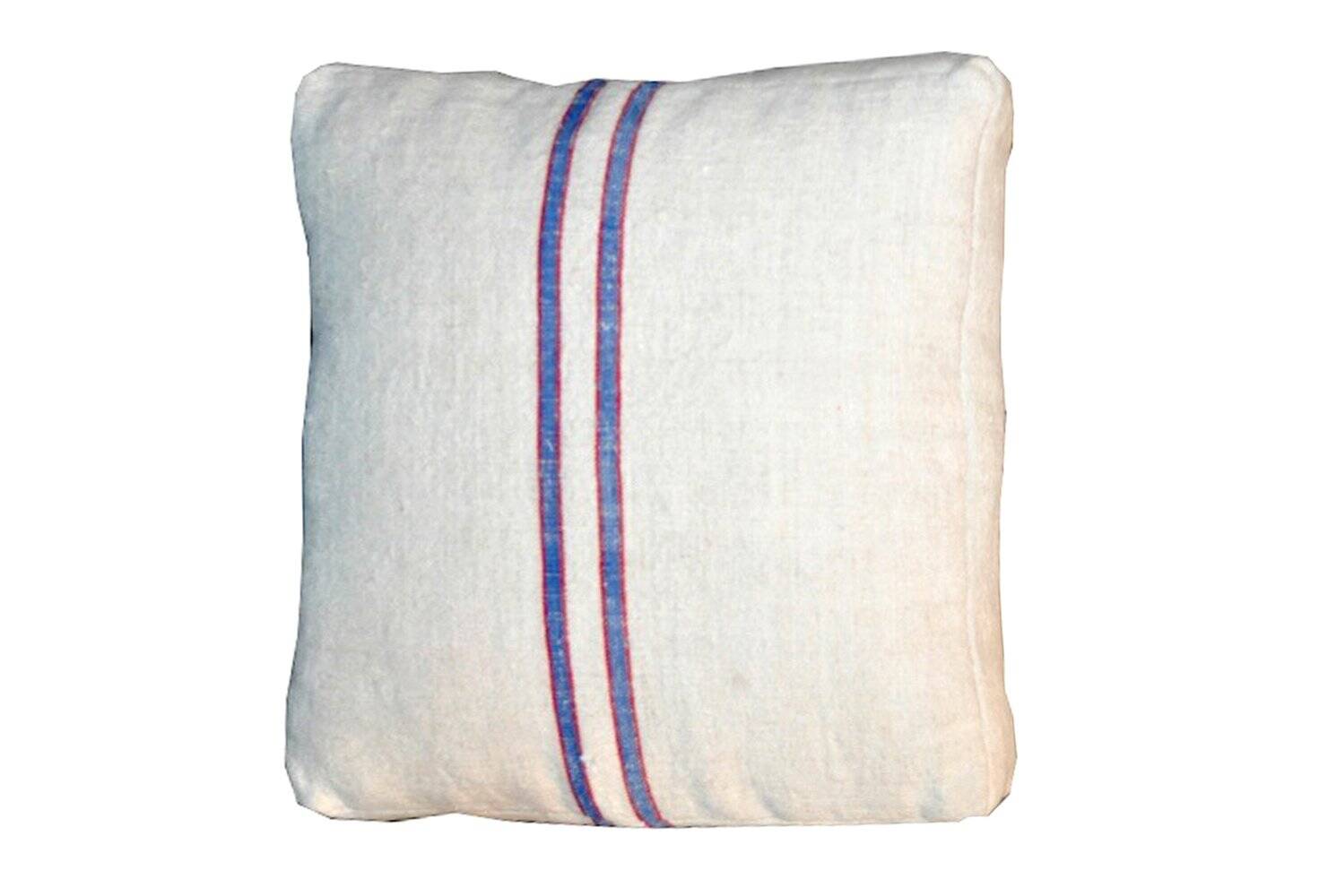 Set de 2 coussins Mid-Century en lin bleu et ivoire à rayures, 45,7 cm