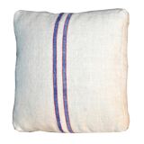 Set de 2 coussins Mid-Century en lin bleu et ivoire à rayures, 45,7 cm